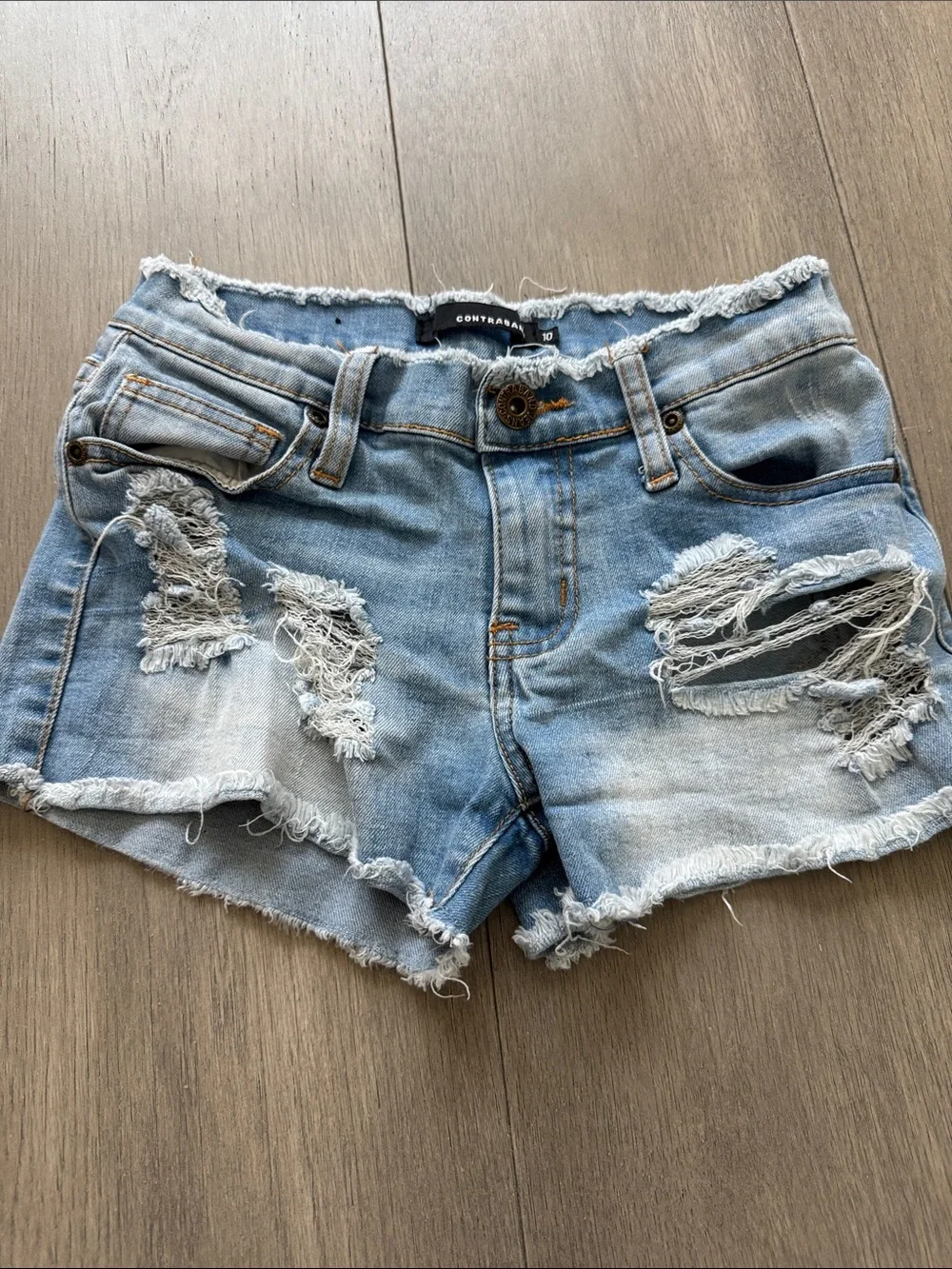 Kids Light Blue Distressed Denim Shorts by CONTRASTA